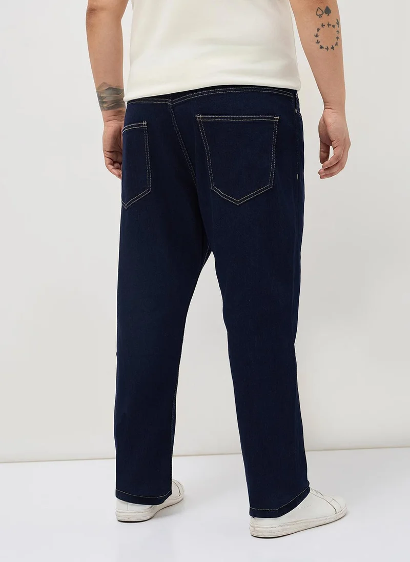 Urbano Fashion  Urbano Plus Men's Dark Blue Straight Fit Heavy Washed Denim Jeans Stretchable for Men | Best Price UAE